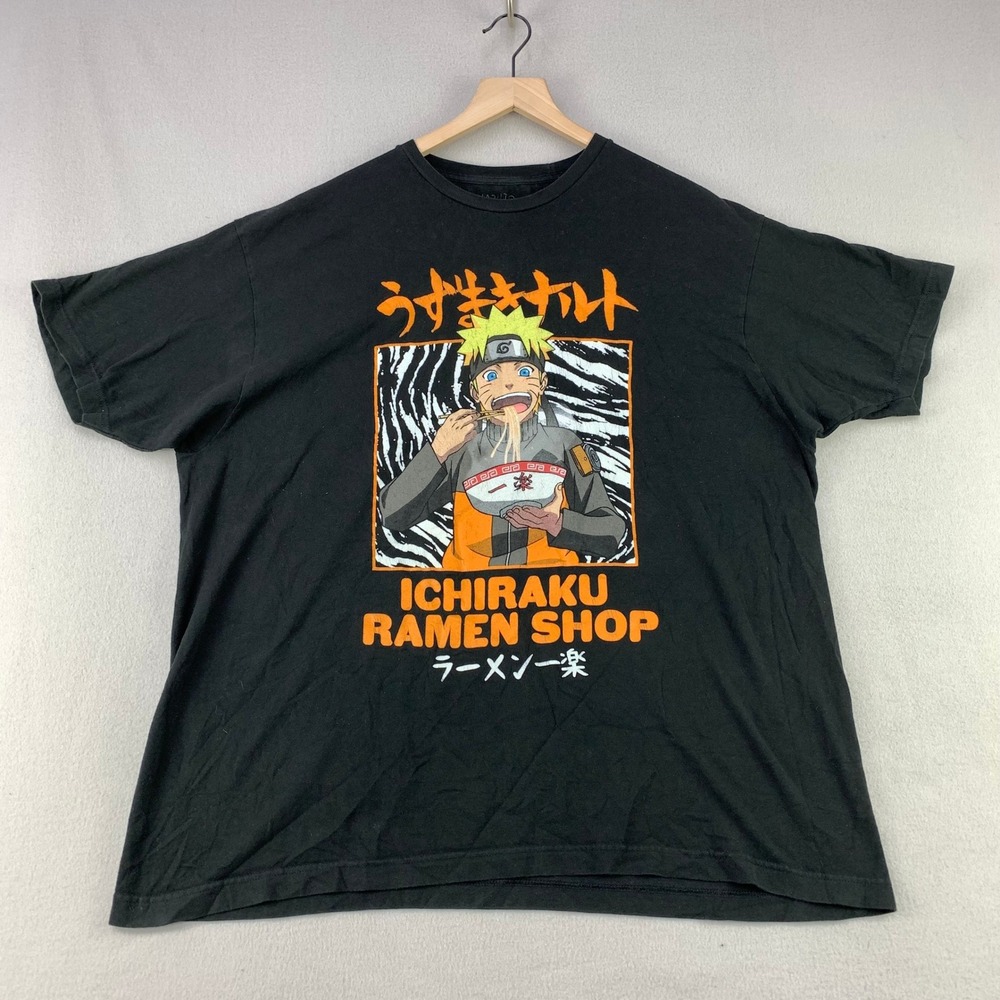 Naruto Ichiraku Ramen Shop T-Shirt Mens 2XL Black Anime Graphic Short Sleeve